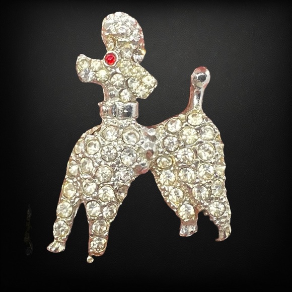Vintage Silver Tone & Clear Rhinestone Poodle Brooch - Picture 1 of 5
